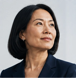 Executive with dark hair in a navy jacket