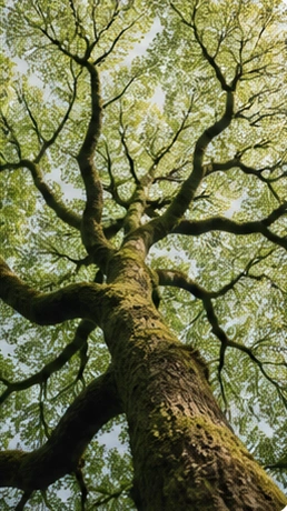 A mature tree reaching into a leafy canopy